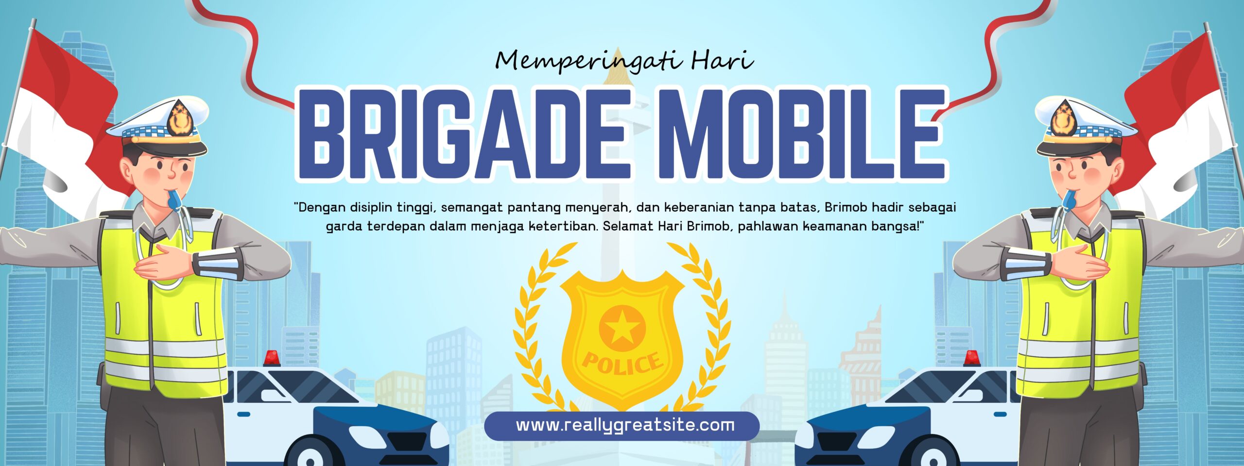 Biru Ilustrasi Banner Selamat Hari Brigade Mobile
